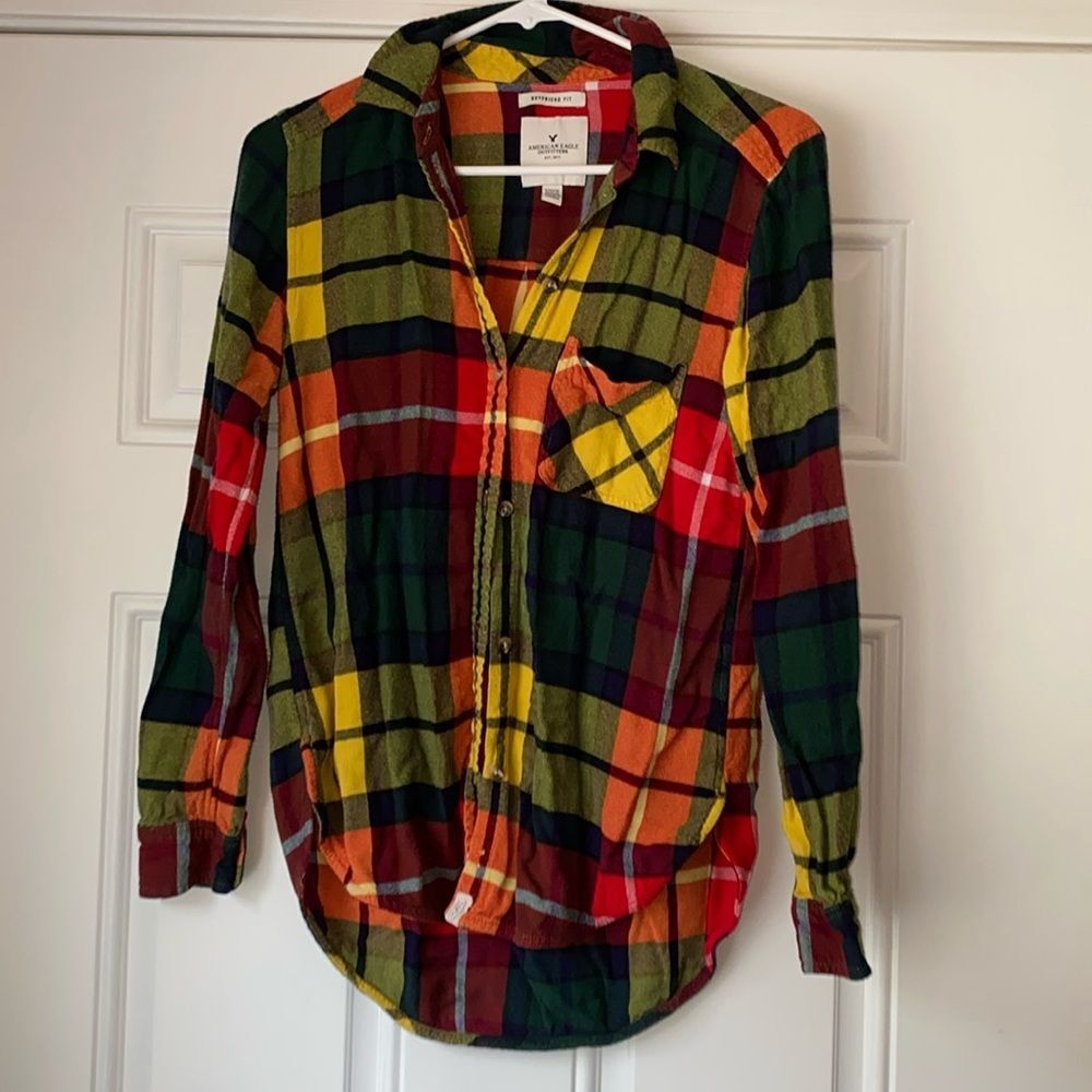 American Eagle Multi Color Plaid Soft Button Up Shirt Size S